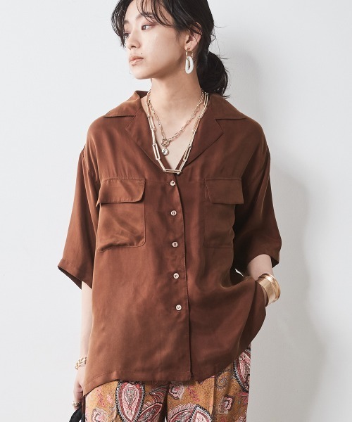 CHIC STYLE(シックスタイル)の「<大きいサイズ>アウトポケットソフトシャツ シックスタイル(シャツ/ブラウス・レディース・ブラック/ベージュ/モカ・LL/3L/4L/5L/L)」の3枚目の写真