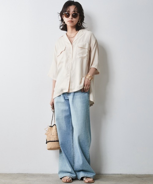 CHIC STYLE(シックスタイル)の「<大きいサイズ>アウトポケットソフトシャツ シックスタイル(シャツ/ブラウス・レディース・ブラック/ベージュ/モカ・LL/3L/4L/5L/L)」の7枚目の写真