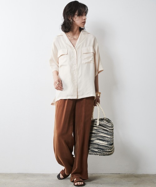 CHIC STYLE(シックスタイル)の「<大きいサイズ>アウトポケットソフトシャツ シックスタイル(シャツ/ブラウス・レディース・ブラック/ベージュ/モカ・LL/3L/4L/5L/L)」の10枚目の写真
