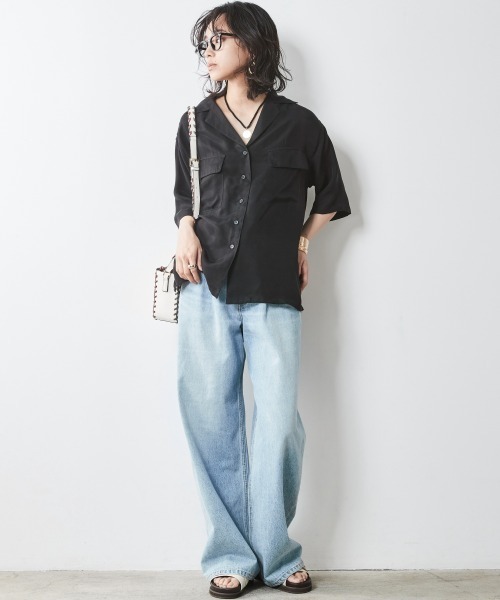 CHIC STYLE(シックスタイル)の「<大きいサイズ>アウトポケットソフトシャツ シックスタイル(シャツ/ブラウス・レディース・ブラック/ベージュ/モカ・LL/3L/4L/5L/L)」の11枚目の写真