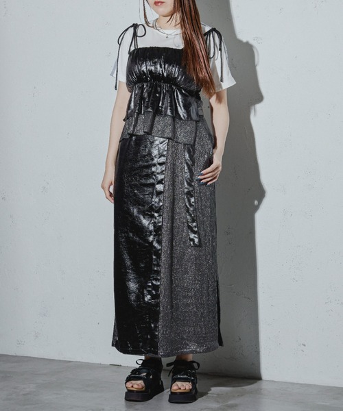 Ezick ANNONIM（エジックアノニム）の「Glossy satin グリッターコンビビスチェ（キャミソール・レディース・ブラック/シルバー・FREE）」の21枚目の写真