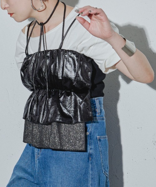 Ezick ANNONIM（エジックアノニム）の「Glossy satin グリッターコンビビスチェ（キャミソール・レディース・ブラック/シルバー・FREE）」の19枚目の写真