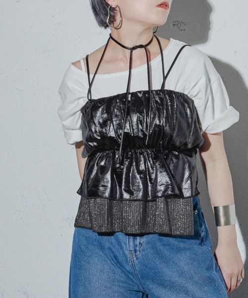Ezick ANNONIM（エジックアノニム）の「Glossy satin グリッターコンビビスチェ（キャミソール・レディース・ブラック/シルバー・FREE）」の20枚目の写真