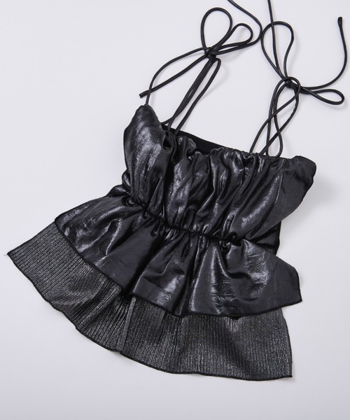 Ezick ANNONIM（エジックアノニム）の「Glossy satin グリッターコンビビスチェ（キャミソール・レディース・ブラック/シルバー・FREE）」の3枚目の写真