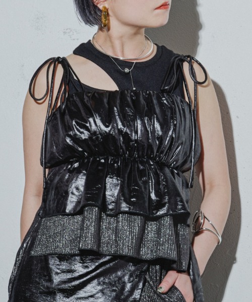 Ezick ANNONIM（エジックアノニム）の「Glossy satin グリッターコンビビスチェ（キャミソール・レディース・ブラック/シルバー・FREE）」の13枚目の写真