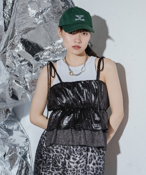 Ezick ANNONIM（エジックアノニム）の「Glossy satin グリッターコンビビスチェ（キャミソール・レディース・ブラック/シルバー・FREE）」の10枚目の写真