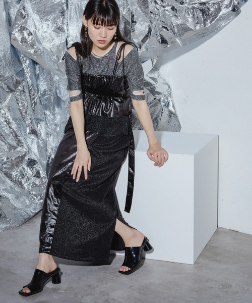 セール】Glossy satin グリッターコンビビスチェ（キャミソール