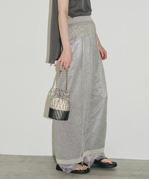 LA BELLE ETUDE（ラベルエチュード）の「ラメメッシュニットシアースカート（スカート・レディース・シルバー/カーキ/ライトパープル・FREE）」の8枚目の写真