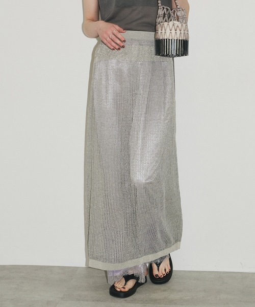 LA BELLE ETUDE（ラベルエチュード）の「ラメメッシュニットシアースカート（スカート・レディース・シルバー/カーキ/ライトパープル・FREE）」の12枚目の写真