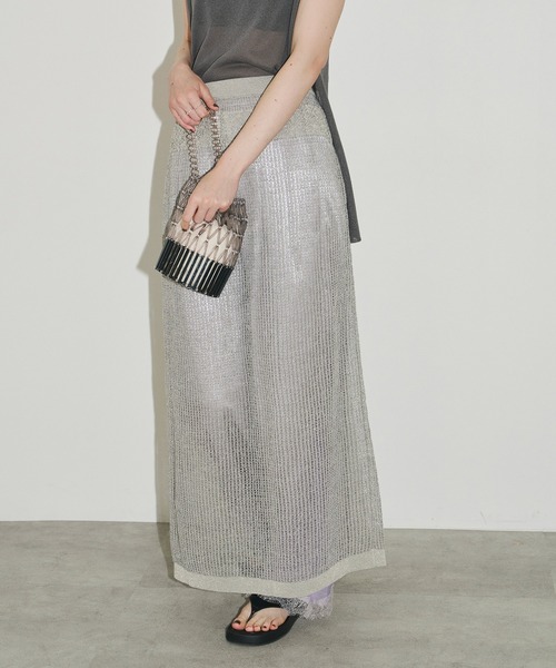 LA BELLE ETUDE（ラベルエチュード）の「ラメメッシュニットシアースカート（スカート・レディース・シルバー/カーキ/ライトパープル・FREE）」の13枚目の写真