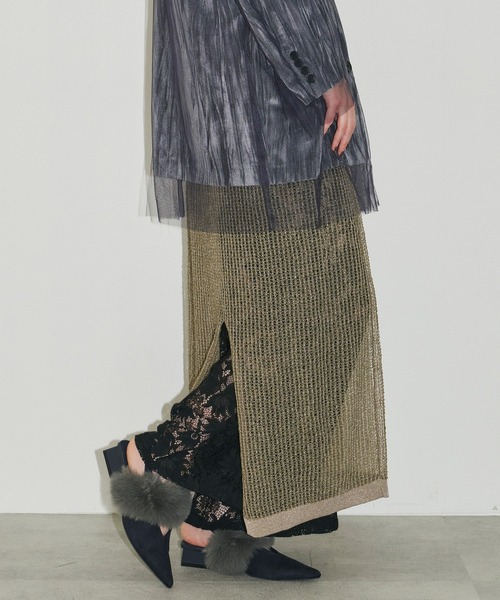 LA BELLE ETUDE（ラベルエチュード）の「ラメメッシュニットシアースカート（スカート・レディース・シルバー/カーキ/ライトパープル・FREE）」の20枚目の写真