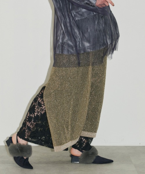 LA BELLE ETUDE（ラベルエチュード）の「ラメメッシュニットシアースカート（スカート・レディース・シルバー/カーキ/ライトパープル・FREE）」の21枚目の写真