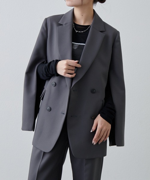 Lui's（ルイス）の「【 オケージョン◎ 】2WAYスリーブストレッチツイルオーバーダブルジャケット（テーラードジャケット・レディース・ベージュ/ブラック/オリーブ/グレー/ベージュ系その他/ダークグレー・FREE）」の3枚目の写真