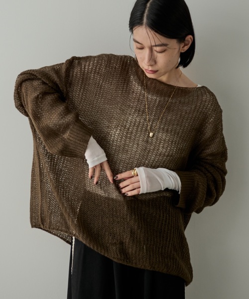 Shelly island(シェリーアイランド)の「モヘアタッチシアーイージーニット(ニット/セーター・レディース・ブラウン/パープル/ホワイト・FREE)」の3枚目の写真