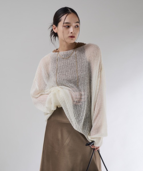 Shelly island(シェリーアイランド)の「モヘアタッチシアーイージーニット(ニット/セーター・レディース・ブラウン/パープル/ホワイト・FREE)」の21枚目の写真