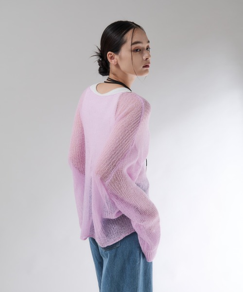 knit-02284 透かし編み モヘア ニット プルオーバー エクリュ