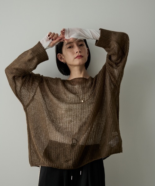 Shelly island(シェリーアイランド)の「モヘアタッチシアーイージーニット(ニット/セーター・レディース・ブラウン/パープル/ホワイト・FREE)」の5枚目の写真