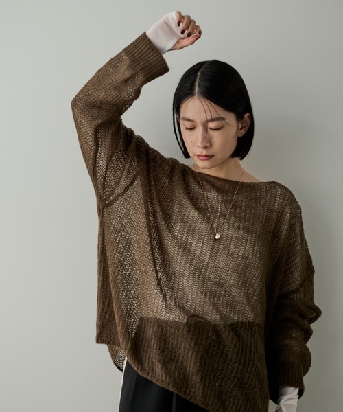 Shelly island(シェリーアイランド)の「モヘアタッチシアーイージーニット(ニット/セーター・レディース・ブラウン/パープル/ホワイト・FREE)」の6枚目の写真