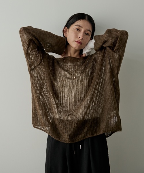 Shelly island(シェリーアイランド)の「モヘアタッチシアーイージーニット(ニット/セーター・レディース・ブラウン/パープル/ホワイト・FREE)」の7枚目の写真