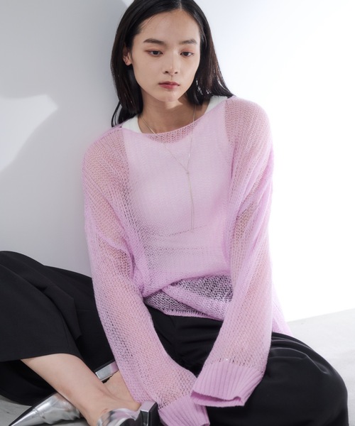 Shelly island(シェリーアイランド)の「モヘアタッチシアーイージーニット(ニット/セーター・レディース・ブラウン/パープル/ホワイト・FREE)」の19枚目の写真