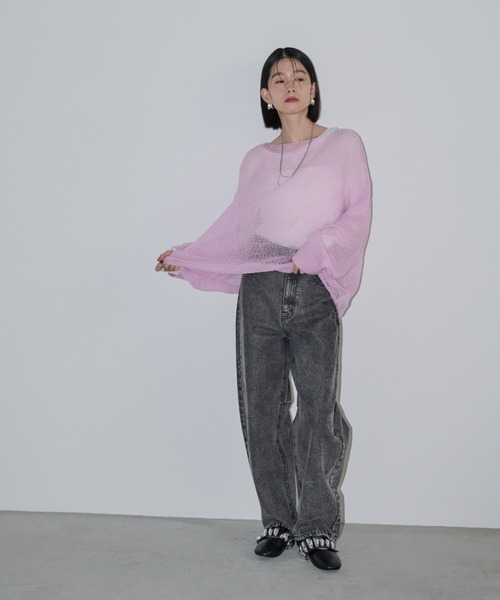 Shelly island(シェリーアイランド)の「モヘアタッチシアーイージーニット(ニット/セーター・レディース・ブラウン/パープル/ホワイト・FREE)」の16枚目の写真