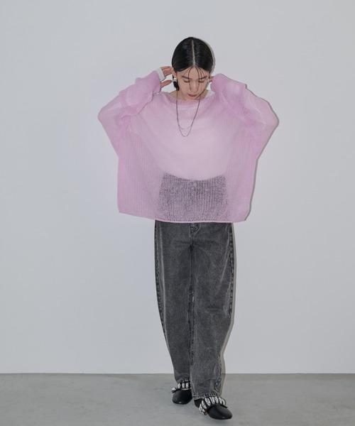 Shelly island(シェリーアイランド)の「モヘアタッチシアーイージーニット(ニット/セーター・レディース・ブラウン/パープル/ホワイト・FREE)」の17枚目の写真