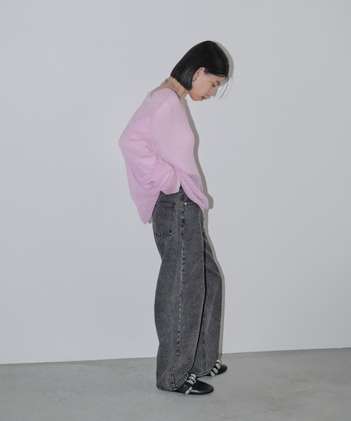 Shelly island(シェリーアイランド)の「モヘアタッチシアーイージーニット(ニット/セーター・レディース・ブラウン/パープル/ホワイト・FREE)」の18枚目の写真