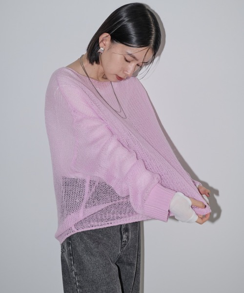 Shelly island(シェリーアイランド)の「モヘアタッチシアーイージーニット(ニット/セーター・レディース・ブラウン/パープル/ホワイト・FREE)」の14枚目の写真