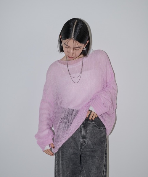 Shelly island(シェリーアイランド)の「モヘアタッチシアーイージーニット(ニット/セーター・レディース・ブラウン/パープル/ホワイト・FREE)」の15枚目の写真