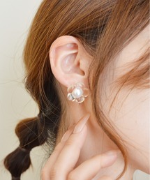 【Silver925ポスト】クリアフラワーパールピアス