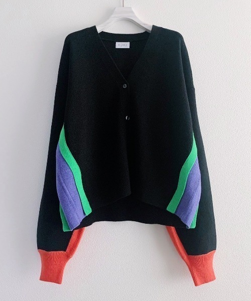 HCAE（エイチシーエーイー）の「HCAE カラーブロックニットカーディガン（カーディガン/ボレロ・レディース・ホワイト/ブラック/グレー・FREE）」の3枚目の写真