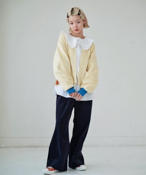 HCAE（エイチシーエーイー）の「HCAE カラーブロックニットカーディガン（カーディガン/ボレロ・レディース・ホワイト/ブラック/グレー・FREE）」の4枚目の写真