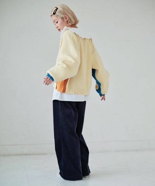 HCAE（エイチシーエーイー）の「HCAE カラーブロックニットカーディガン（カーディガン/ボレロ・レディース・ホワイト/ブラック/グレー・FREE）」の6枚目の写真