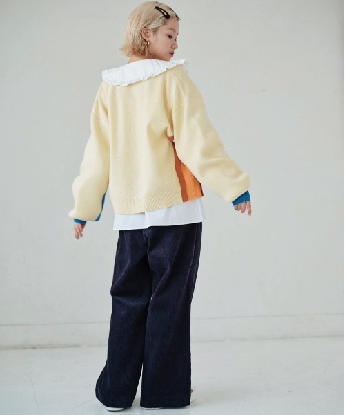 HCAE（エイチシーエーイー）の「HCAE カラーブロックニットカーディガン（カーディガン/ボレロ・レディース・ホワイト/ブラック/グレー・FREE）」の8枚目の写真