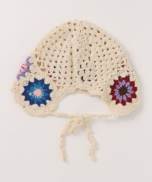 蓋付きバスケット＆お花の手刺繍♡アンティークキルトチャーム·͜· ♡ an meets zakka クロシェニットフラワーバブーシュカ / 三角巾