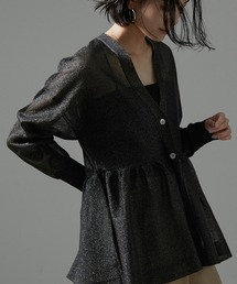 SALON adam et rope' | シアーラメペプラムVネックカーディガン(カーディガン/ボレロ)