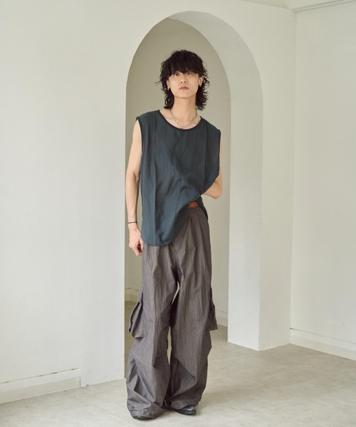CAMPHOR WOOD(カンファーウッド)の「sleeve less semi-sheer tops / セミシアースリーブレスタンクトップ(タンクトップ・メンズ・ネイビー/アッシュグレー・SMALL/LARGE/MEDIUM)」の8枚目の写真