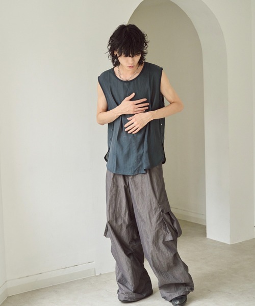 CAMPHOR WOOD(カンファーウッド)の「sleeve less semi-sheer tops / セミシアースリーブレスタンクトップ(タンクトップ・メンズ・ネイビー/アッシュグレー・SMALL/LARGE/MEDIUM)」の9枚目の写真