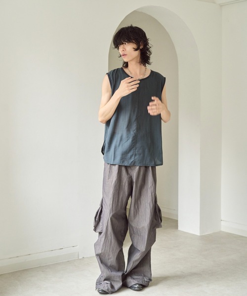＼半額SALE／ sleeve less semi-sheer tops / セミシアースリーブレスタンク トップス