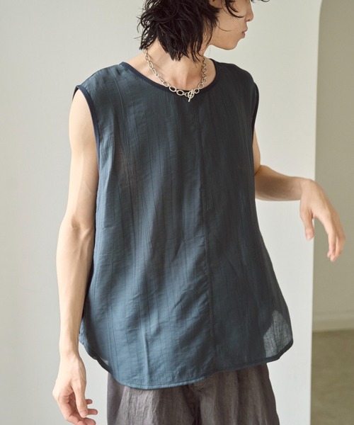 CAMPHOR WOOD(カンファーウッド)の「sleeve less semi-sheer tops / セミシアースリーブレスタンクトップ(タンクトップ・メンズ・ネイビー/アッシュグレー・SMALL/LARGE/MEDIUM)」の6枚目の写真