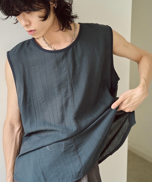 CAMPHOR WOOD(カンファーウッド)の「sleeve less semi-sheer tops / セミシアースリーブレスタンクトップ(タンクトップ・メンズ・ネイビー/アッシュグレー・SMALL/LARGE/MEDIUM)」の12枚目の写真