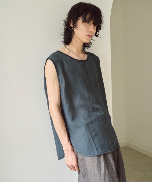 CAMPHOR WOOD(カンファーウッド)の「sleeve less semi-sheer tops / セミシアースリーブレスタンクトップ(タンクトップ・メンズ・ネイビー/アッシュグレー・SMALL/LARGE/MEDIUM)」の13枚目の写真