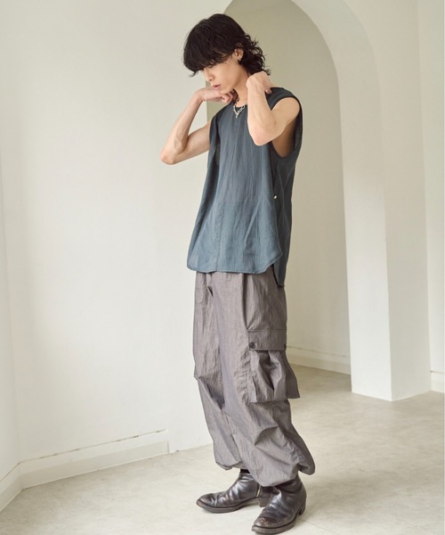 CAMPHOR WOOD(カンファーウッド)の「sleeve less semi-sheer tops / セミシアースリーブレスタンクトップ(タンクトップ・メンズ・ネイビー/アッシュグレー・SMALL/LARGE/MEDIUM)」の21枚目の写真