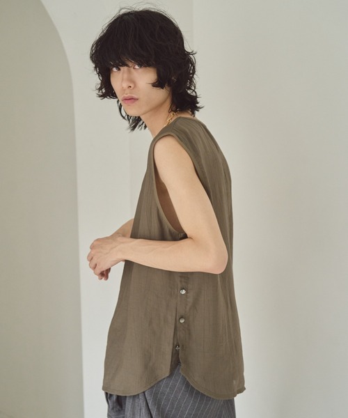 CAMPHOR WOOD(カンファーウッド)の「sleeve less semi-sheer tops / セミシアースリーブレスタンクトップ(タンクトップ・メンズ・ネイビー/アッシュグレー・SMALL/LARGE/MEDIUM)」の22枚目の写真