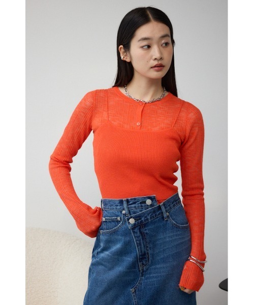 AZUL by moussy（アズールバイマウジー）の「シアーニットカーディガンキャミセット（カーディガン/ボレロ・レディース・パープル/オレンジ/チャコールグレー・FREE）」の17枚目の写真