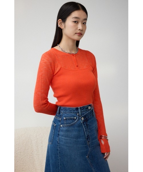 AZUL by moussy（アズールバイマウジー）の「シアーニットカーディガンキャミセット（カーディガン/ボレロ・レディース・パープル/オレンジ/チャコールグレー・FREE）」の16枚目の写真