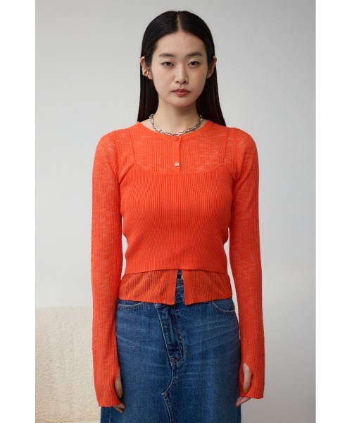 AZUL by moussy（アズールバイマウジー）の「シアーニットカーディガンキャミセット（カーディガン/ボレロ・レディース・パープル/オレンジ/チャコールグレー・FREE）」の14枚目の写真