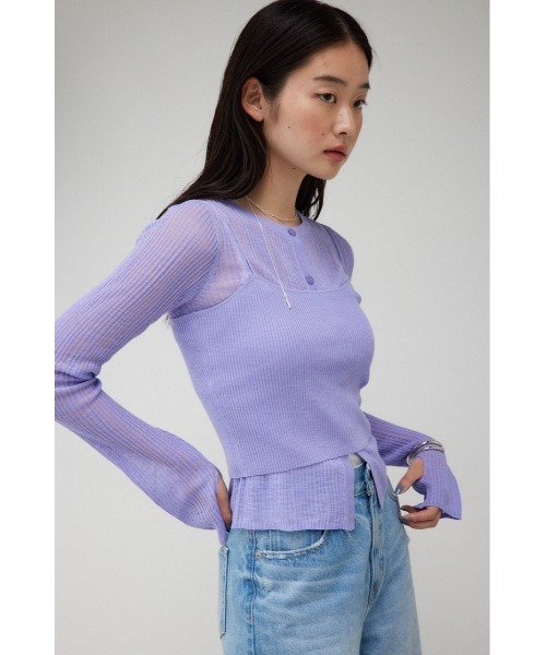 AZUL by moussy（アズールバイマウジー）の「シアーニットカーディガンキャミセット（カーディガン/ボレロ・レディース・パープル/オレンジ/チャコールグレー・FREE）」の6枚目の写真