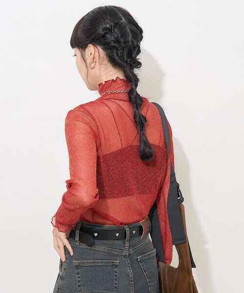 mame - 〜4/24限定値下／STAIRプリントシアーカットソー スラブ シアートップス (ラメ入り/ラメなし）（Tシャツ