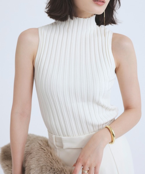 セール】ノースリーブリブニットトップス（タンクトップ）｜anuans（ア